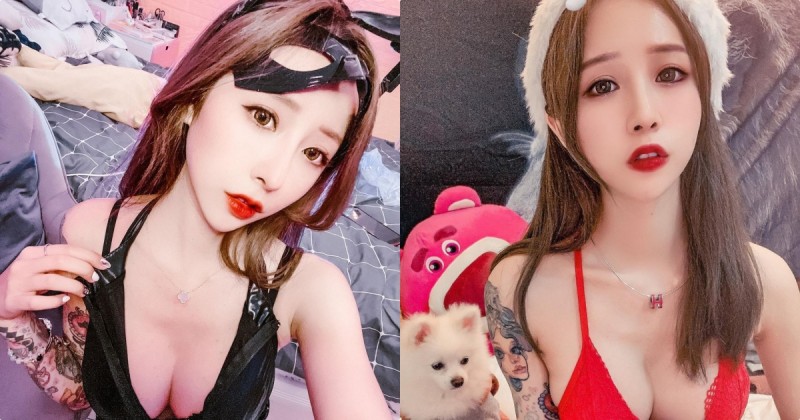 正妹「張筱密MiMi」貓女造型太誘人，「超深V美乳」實在好火辣！